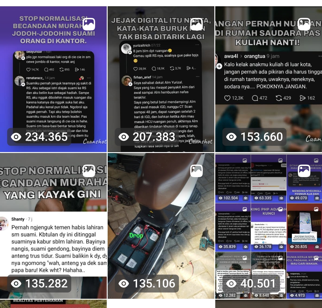 Belasan post dengan ratusan ribu tayangan